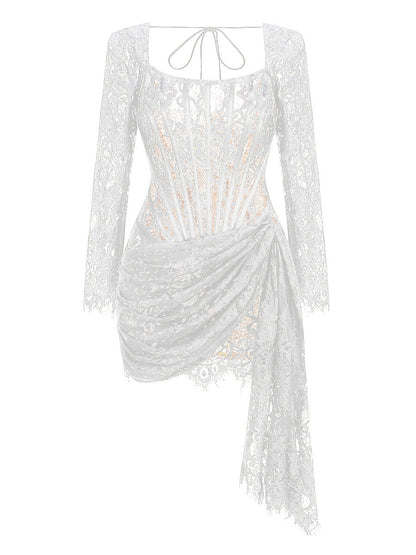 Long Sleeve Sexy Lace Fishbone Waist Skirts