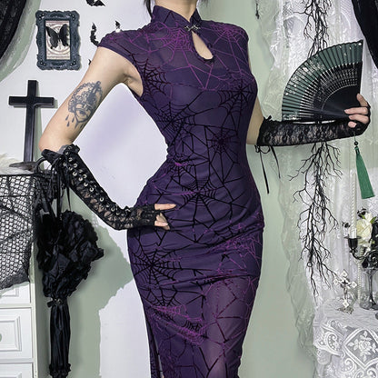 Elegant Spider Cheongsam Dress Web Chinese Dresses