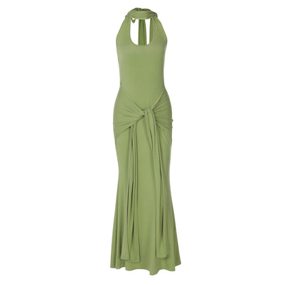 Women's Cinched Patchwork Ribbon Solid Color Temperament Clothing