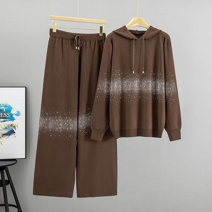 Women's Starry Hot Rhinestone Fashionable Knitted Autumn Suits