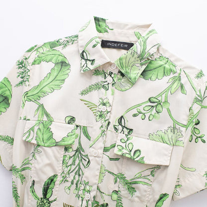 Spring Series Printing Belt Shirt Dress Dresses