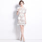 Women's Blue Round Neck Lace Sleeve Dress Rhinestone Dresses