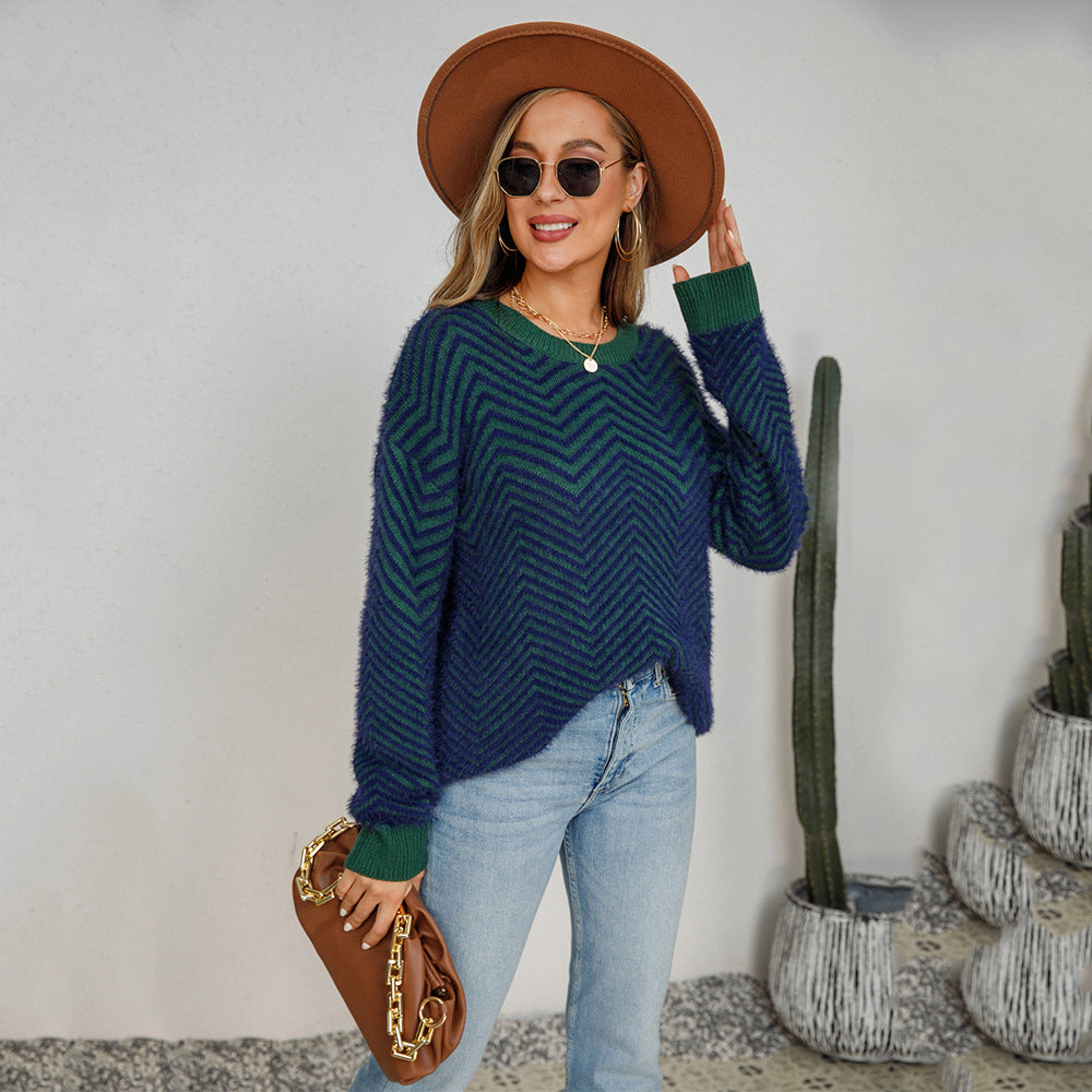 Women's Spring Round Neck Pullover Long Sleeve Sweaters
