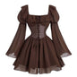 Medieval Puff Sleeve Dress Halloween Drawstring Skirts