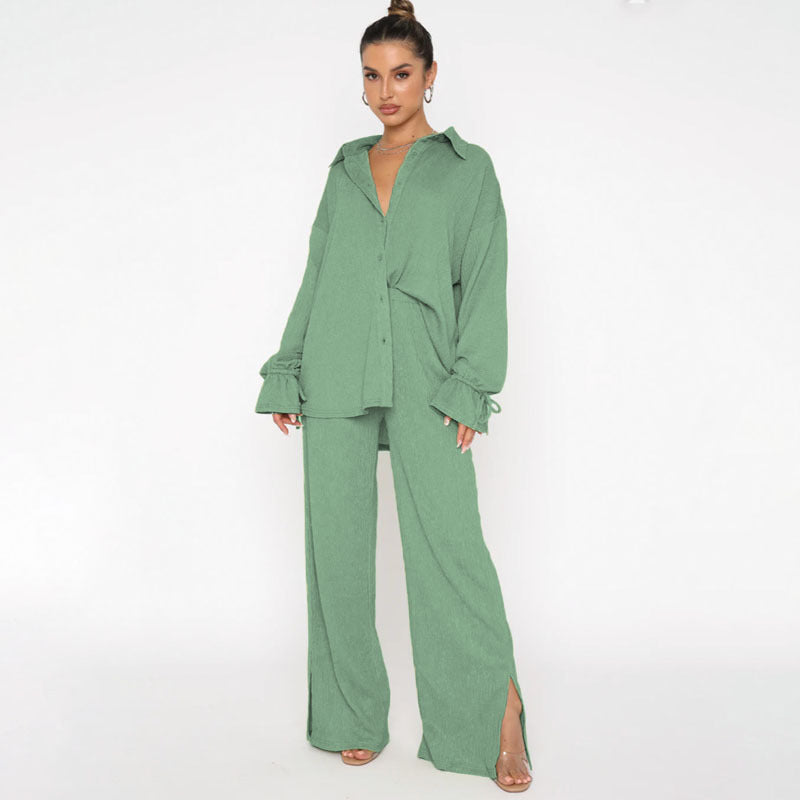 Women's Solid Color Polo Collar Single-breasted Long Tops