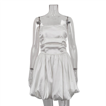 Sweet Style Tube White Satin Dress French Dresses