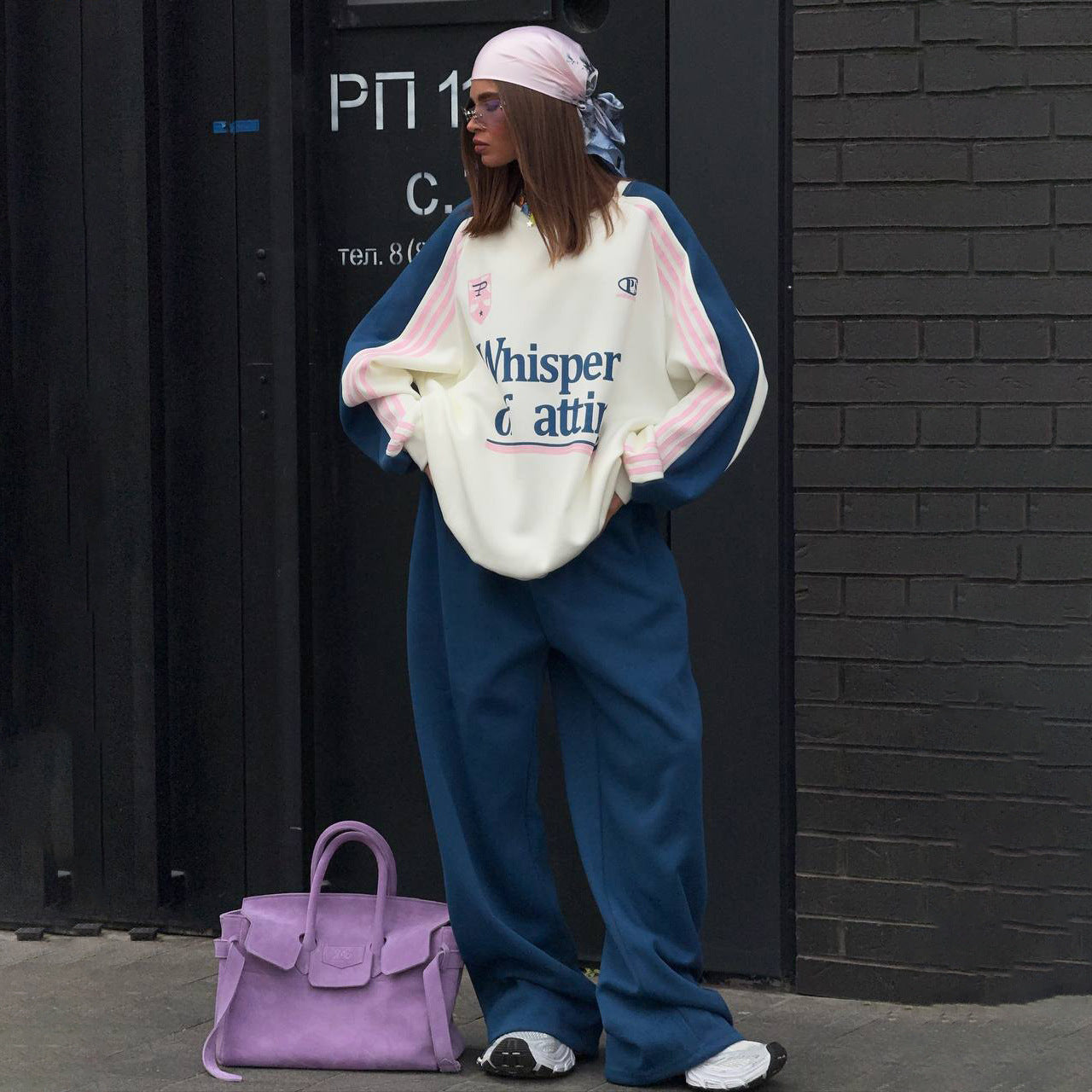 Women's Contrast Sports Round Neck Loose Long Suits