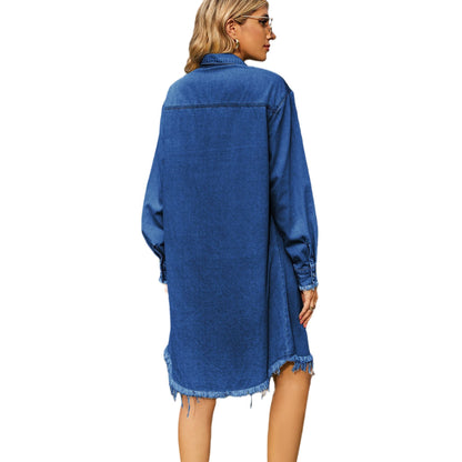 Women's Washed Denim Loose Casual Long Sleeves Dresses