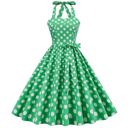 Dots Sexy Lacing Halter Swing Puffy Dress Dresses