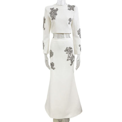 Fashion Bead Diamond Inlaid Long Two-piece Suits