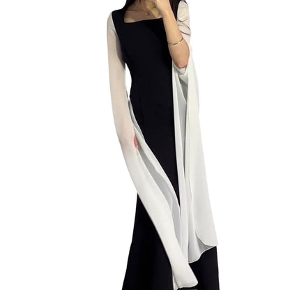 Women's Autumn Batwing Sleeve Hepburn Style Black Dresses