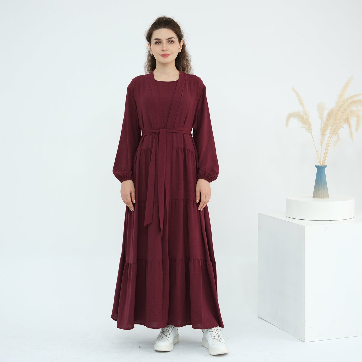 Turkish Solid Color Robe Dress Two-piece Dresses