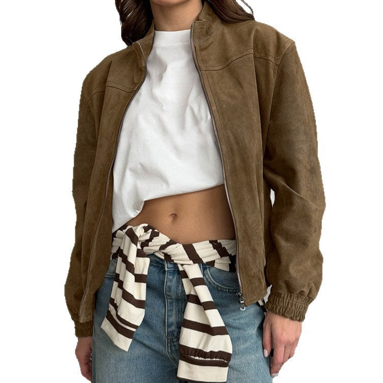 Women's Vintage Personality Street Khaki Suede Warm Coats