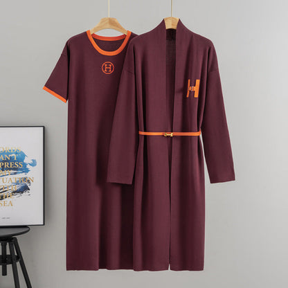 Women's Casual Knitted Dress Elegant Short-sleeved Long Suits