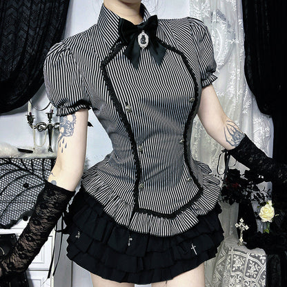 Dark Goth College Short-sleeved Shirt Sweet Blouses