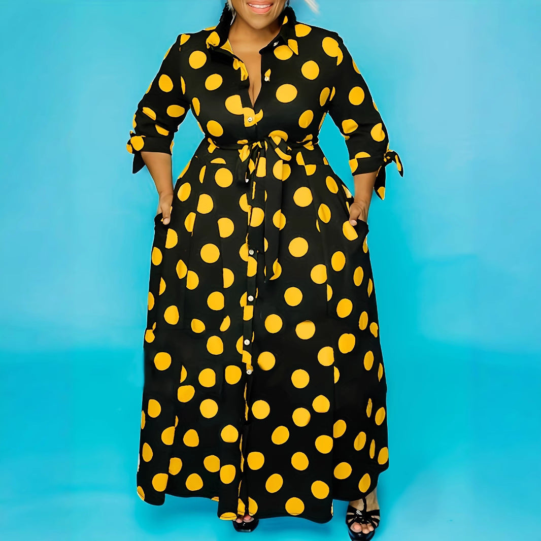 Shirt Long Sleeve Dotted Prints Dress Plus Size