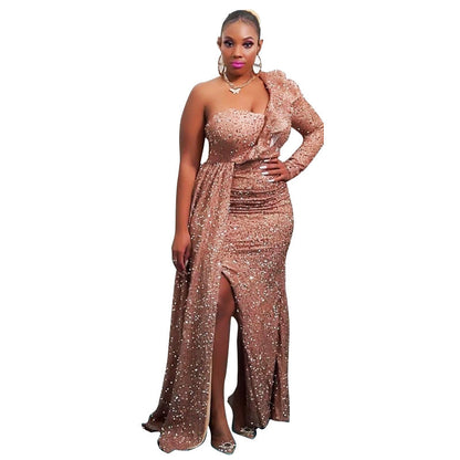Women's African Dress Fashion One Shoulder Sequin Dresses