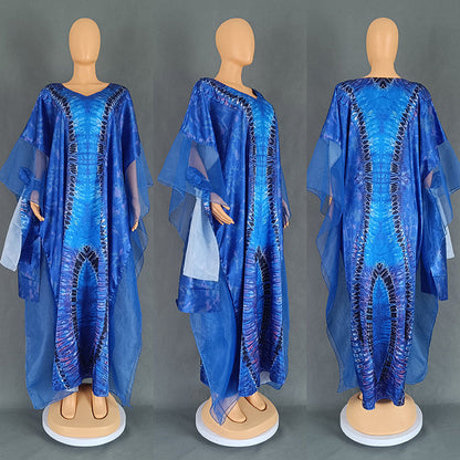 Women's Ethnic Style Retro Long Gown Mesh Dresses