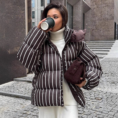 Elegant Striped Long-sleeved Shirt Mid-length Dress Coats