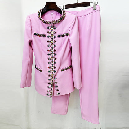 Early Spring Fashion Bead Diamond Skinny Suits