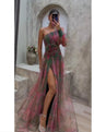 Women's Shoulder Long Sleeve Floral Yarn Dress Dresses