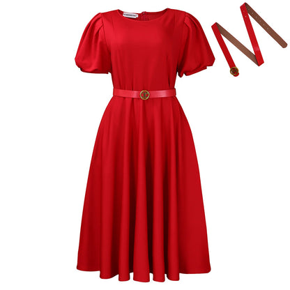 Women's Round Neck Elegant Large Hem Puff Sleeve Dresses