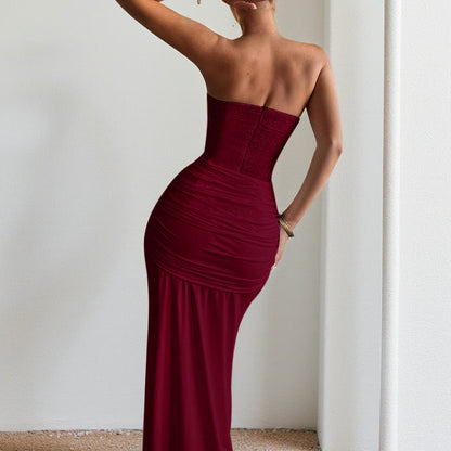 Women's Tube Sexy Backless Dress Ribbon Long Dresses