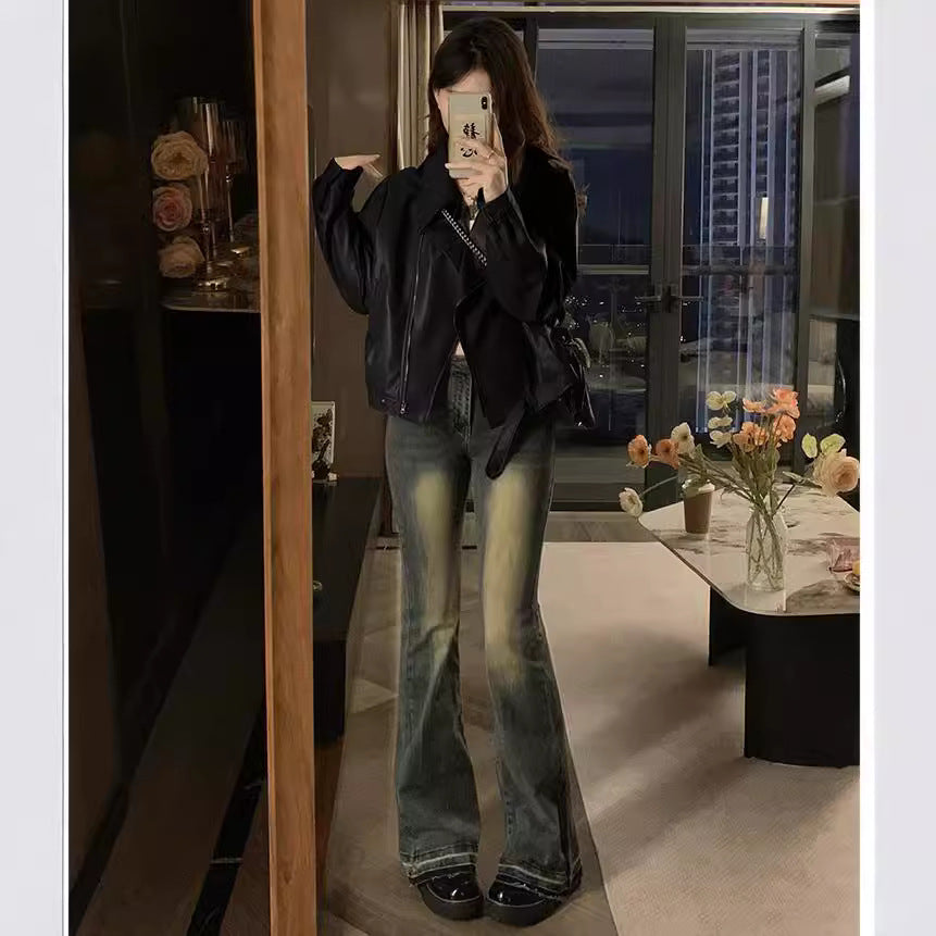 Women's Retro Leather Black Sweet Cool Style Coats