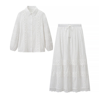 Women's Elegant Two-piece Set Autumn Embroidered High Waist Suits