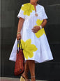 Women's Collar Pleated Sleeve White Background Loose Dresses