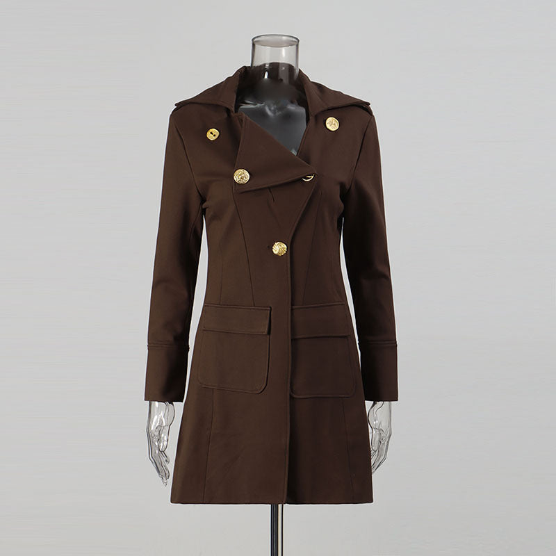 French Retro Irregular Lapel Trench Simple Solid Color Suits