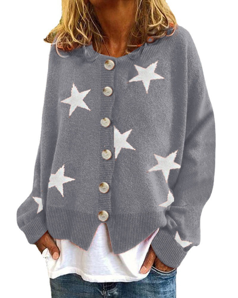 Women's Comfortable Knitted Five-pointed Star Single-breasted Sweaters