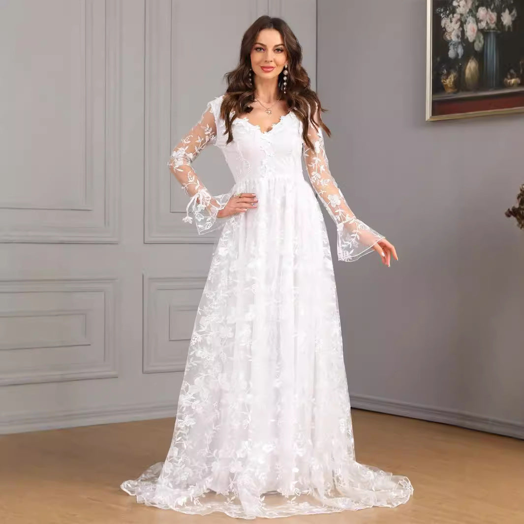 Women's Long Sleeve Swing Trailing Lace Dress Wedding Dresses