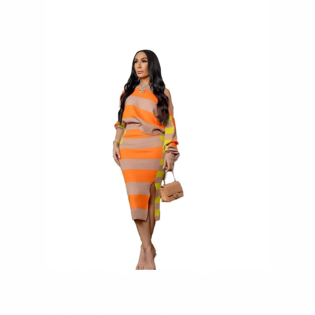 Women's Slouchy Unique Long-sleeved Striped Slit Suits