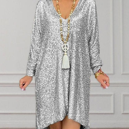 Short-sleeved Urban Casual Solid Color Loose Pullover Sequined Dresses