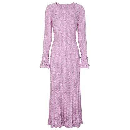 Fashion Wool Round Neck Nail Pearl Dresses