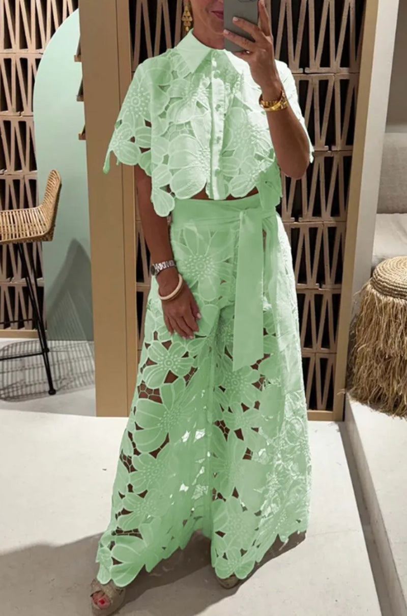 Women's Color Sexy Cutout Wide Leg Two-piece Suits