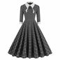 Women's Hepburn Style Retro British Lattice Contrast Color Collar Bow Dresses
