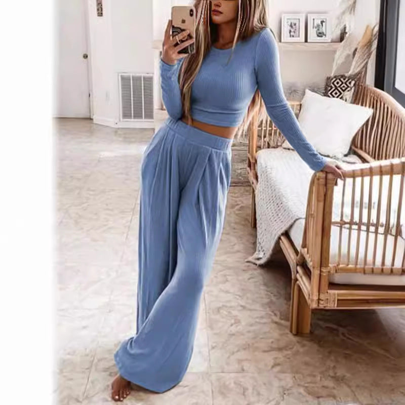 Neck Long Sleeve Two-piece Set Slim Suits