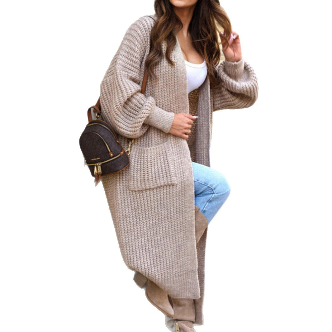 Women's Extended Casual Loose Pockets Long Sleeve Sweaters