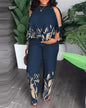 Women's Neck Bead Raglan Sleeve T-shirt Trousers Suits