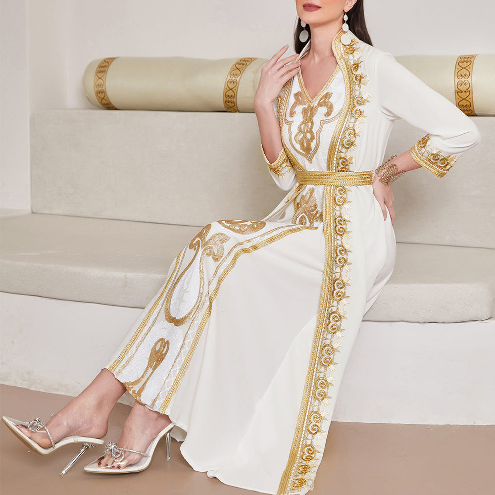 Two-piece Golden Lace Sequined Embroidered Pearl Embroidery Dresses