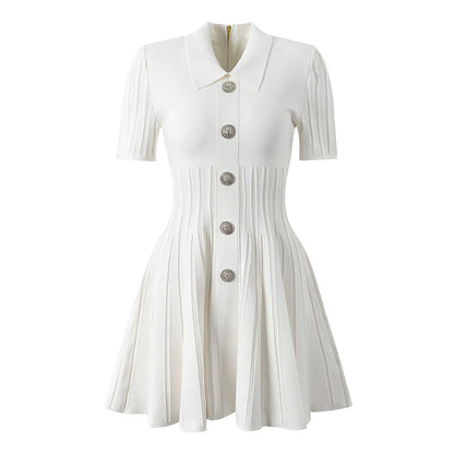 Women's Version Summer Fashion Quality Knitted Lapel Slim Slimming Dresses