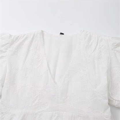 Women's Summer White Embroidery Puff Sleeves Mini Dresses