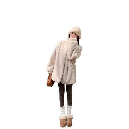 Women's Environmental Protection Artificial Plush Overcoat Mid-length Coats