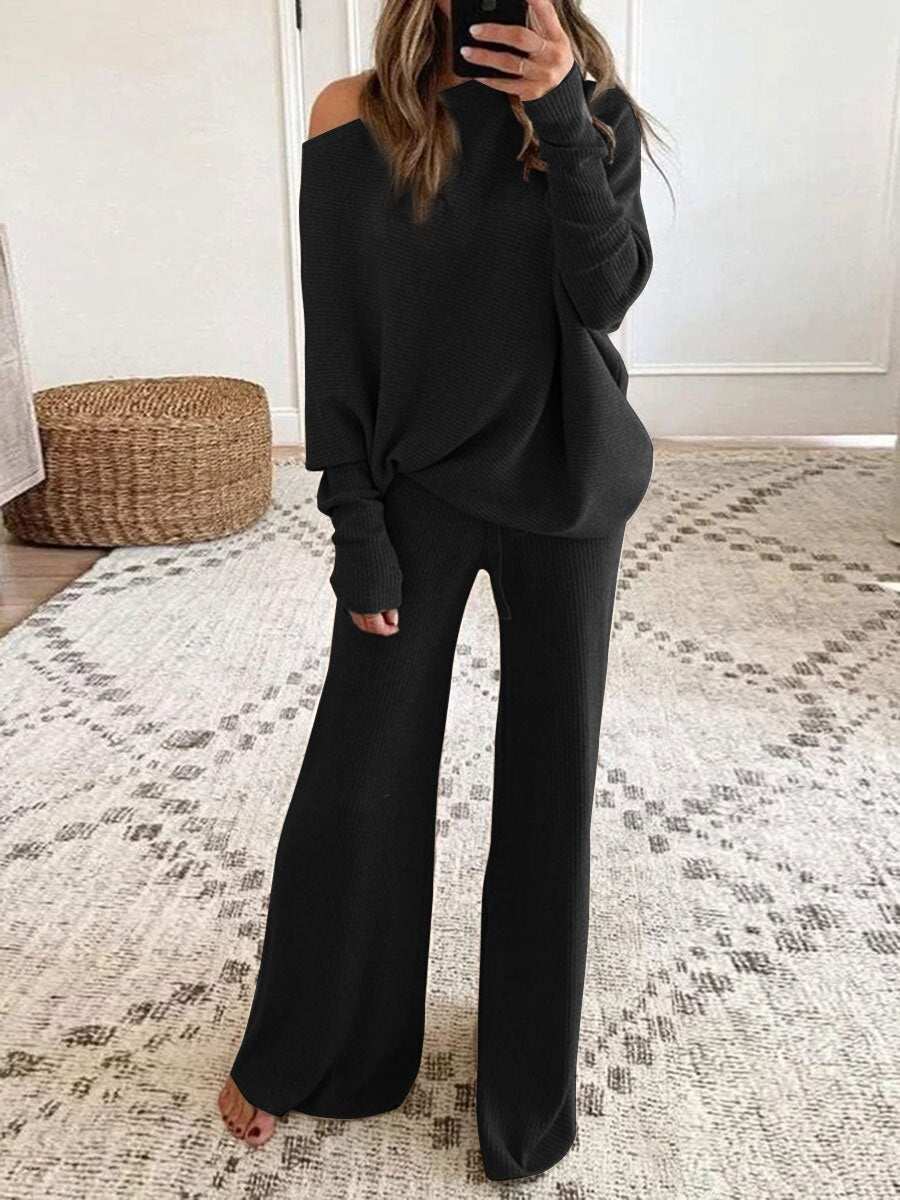 Women's Color Round Neck Long Sleeve Casual Suits