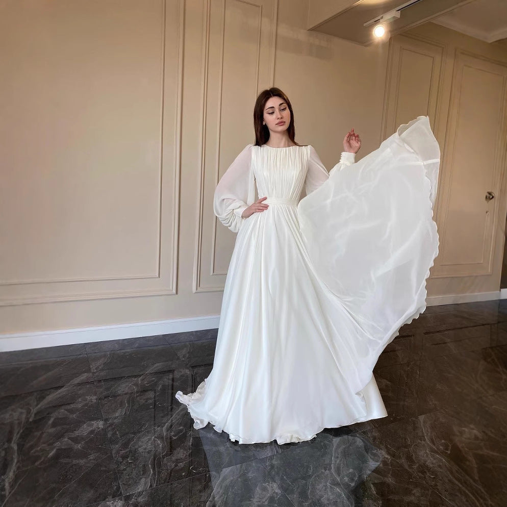 Fashionable Lantern Pearlescent Yarn White Dress Dresses