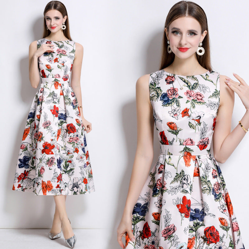 Women's Elegance Sleeveless Dress Summer High-grade Printed Dresses
