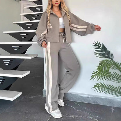 Women's Autumn Striped Zipper Leisure Sports For Suits
