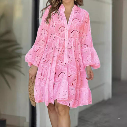 Color Loose Embroidered Cutout Lace Flower Dresses